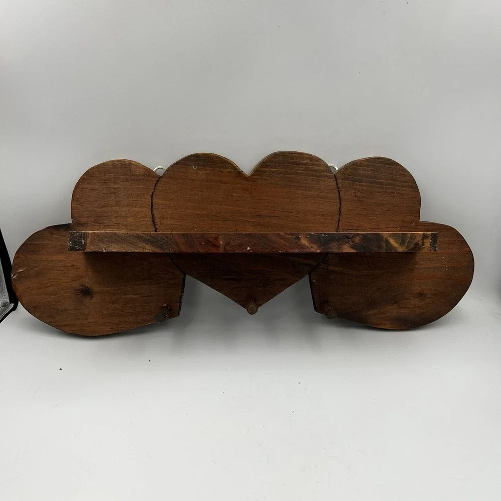 Vintage Wooden Interlocking 3 Heart Shaped Wall Shelf W/Peg Cottagecore Granny